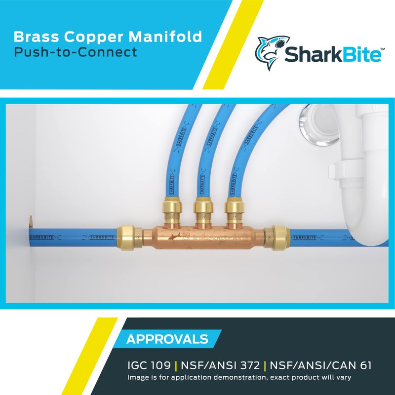SharkBite 3/4 Inch x 1/2 Inch Outlet 4 Port Closed Multi-Port Tee, Push to Connect Brass Plumbing Fittings, PEX Pipe, Copper, PVC, 25555LF - Image 5